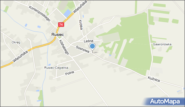 Rusiec powiat bełchatowski, Dawna Świerczewskiego Karola, gen., mapa Rusiec powiat bełchatowski