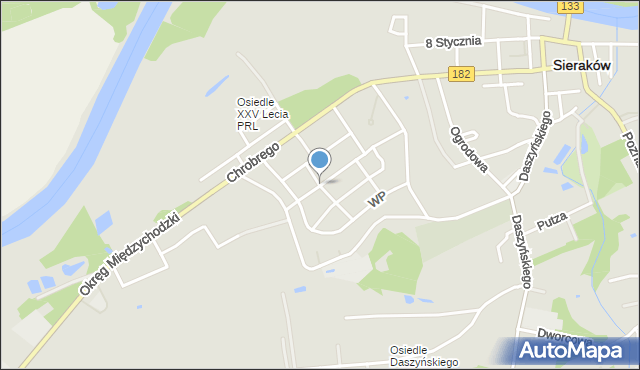 Sieraków powiat międzychodzki, Dawna Związku Walki Młodych, mapa Sieraków powiat międzychodzki