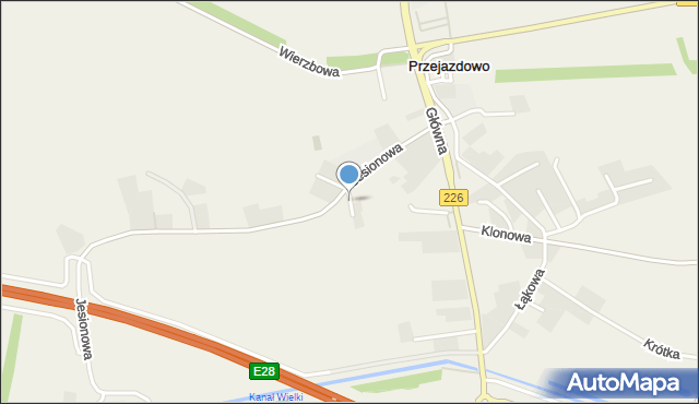 Przejazdowo, Dębowa, mapa Przejazdowo