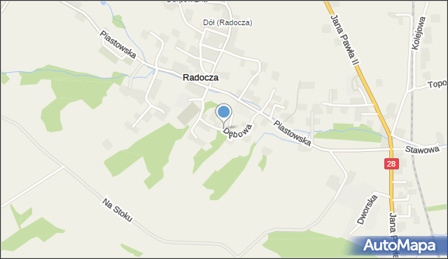 Radocza, Dębowa, mapa Radocza