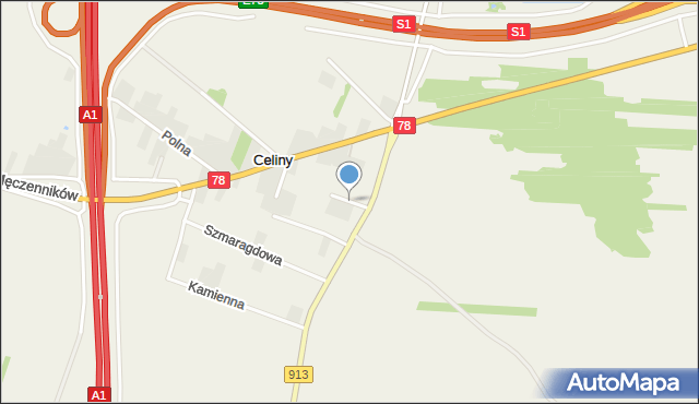 Celiny gmina Ożarowice, Diamentowa, mapa Celiny gmina Ożarowice