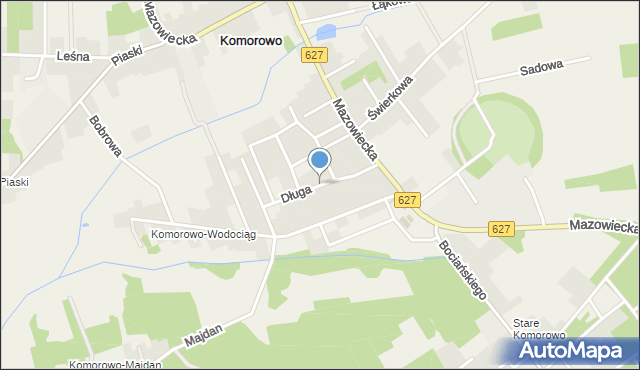 Komorowo gmina Ostrów Mazowiecka, Długa, mapa Komorowo gmina Ostrów Mazowiecka