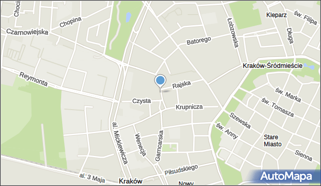 Kraków, Dolnych Młynów, mapa Krakowa