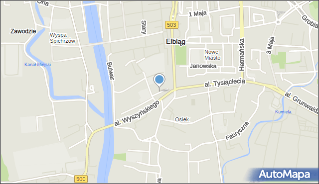 Elbląg, Drzewna, mapa Elbląga