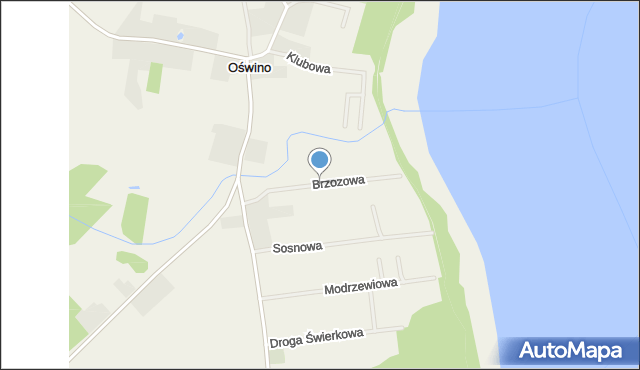 Oświno, Droga Brzozowa, mapa Oświno