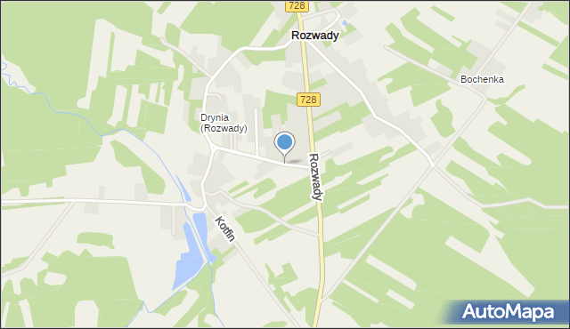 Rozwady gmina Gielniów, Drynia (Rozwady), mapa Rozwady gmina Gielniów