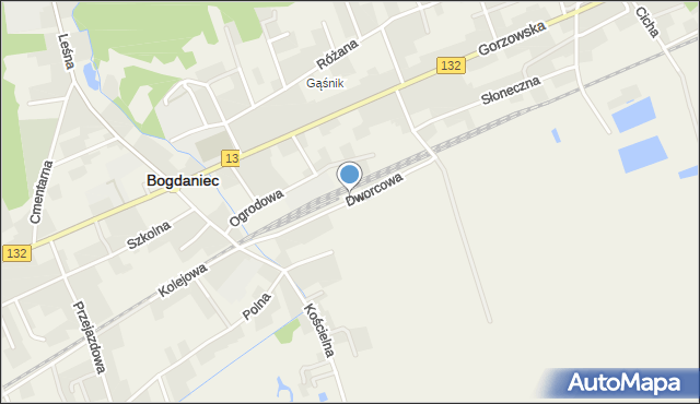 Bogdaniec powiat gorzowski, Dworcowa, mapa Bogdaniec powiat gorzowski