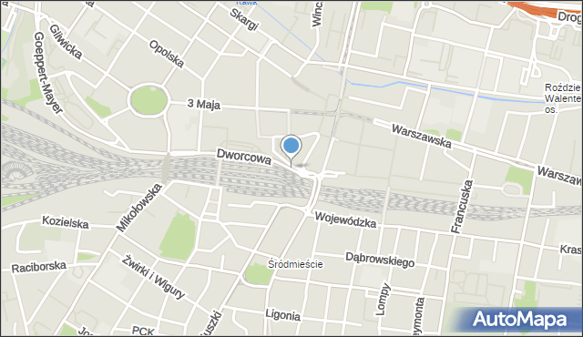 Katowice, Dworcowa, mapa Katowic