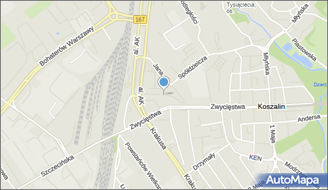 Koszalin, Dworcowa, mapa Koszalina