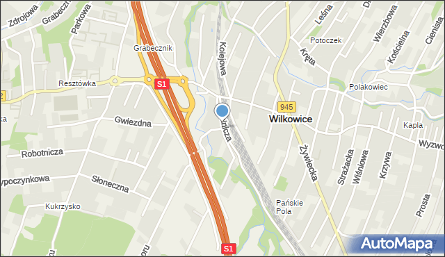 Wilkowice powiat bielski, Dworcowa, mapa Wilkowice powiat bielski