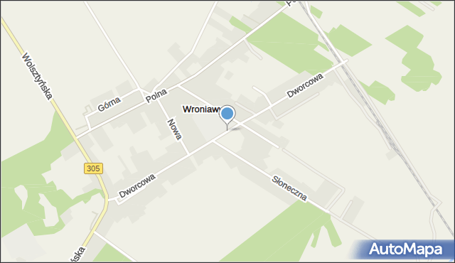 Wroniawy gmina Wolsztyn, Dworcowa, mapa Wroniawy gmina Wolsztyn
