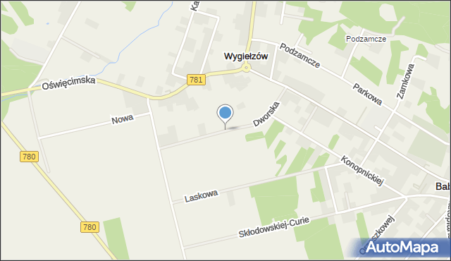Wygiełzów gmina Babice, Dworska, mapa Wygiełzów gmina Babice