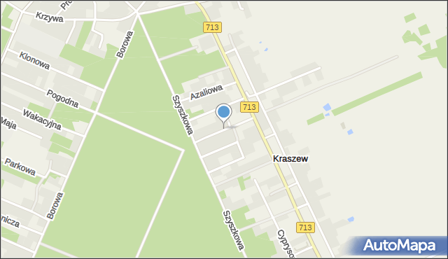 Kraszew gmina Andrespol, Falista, mapa Kraszew gmina Andrespol