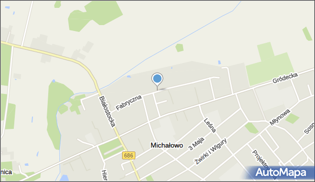 Michałowo powiat białostocki, Fabryczna, mapa Michałowo powiat białostocki