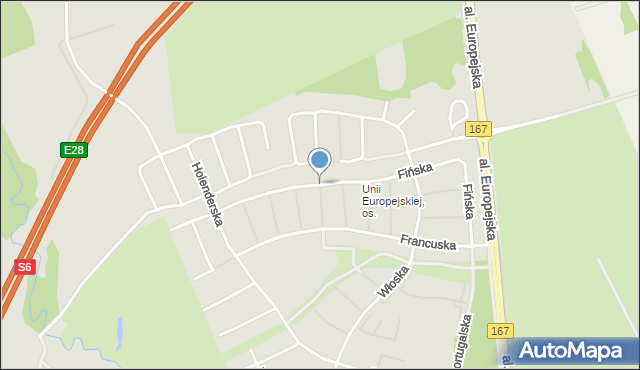 Koszalin, Fińska, mapa Koszalina