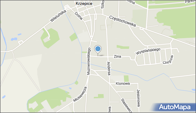 Krzepice powiat kłobucki, Fieldorfa-Nila Augusta Emila, gen., mapa Krzepice powiat kłobucki