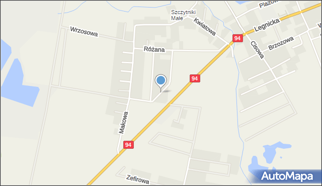 Spalona gmina Kunice, Fiołkowa, mapa Spalona gmina Kunice