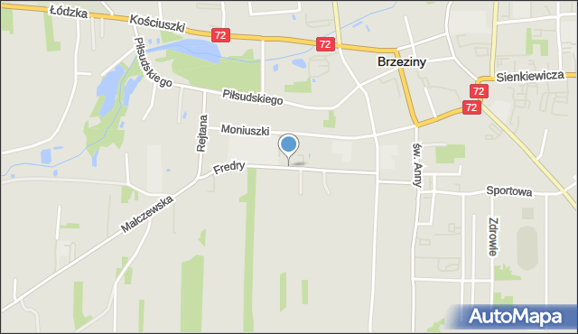 Brzeziny, Fredry Aleksandra, mapa Brzeziny