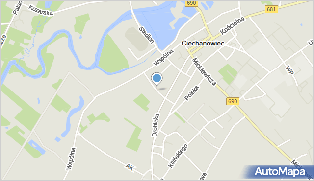 Ciechanowiec, Franciszka Żwirki i Stanisława Wigury, mapa Ciechanowiec