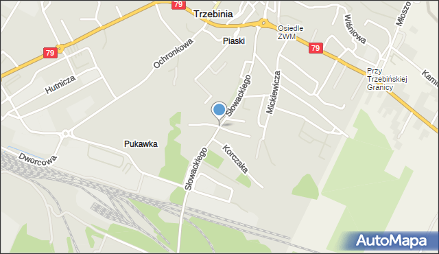 Trzebinia powiat chrzanowski, Franciszka Żwirki i Stanisława Wigury, mapa Trzebinia powiat chrzanowski