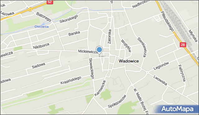 Wadowice, Franciszka Żwirki i Stanisława Wigury, mapa Wadowice