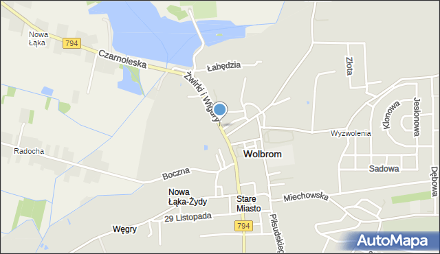 Wolbrom, Franciszka Żwirki i Stanisława Wigury, mapa Wolbrom