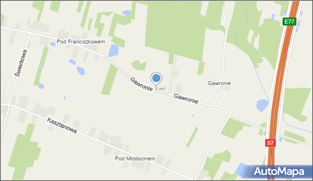 Franciszków gmina Wolanów, Gawronie, mapa Franciszków gmina Wolanów