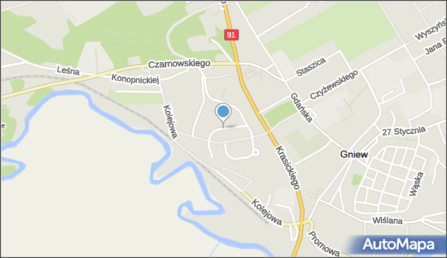 Gniew, Głowackiego, mapa Gniew