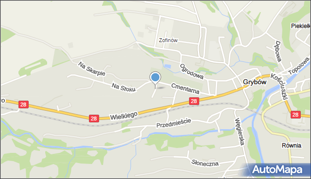 Grybów, Głośna, mapa Grybów