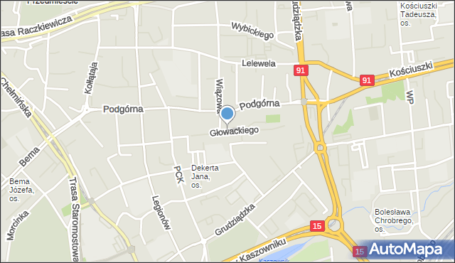 Toruń, Głowackiego Bartosza, mapa Torunia