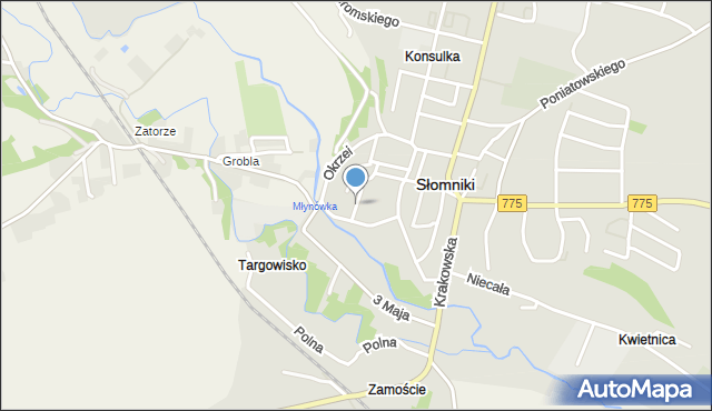 Słomniki, Górzysta, mapa Słomniki