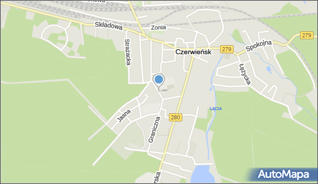 Czerwieńsk, Graniczna, mapa Czerwieńsk