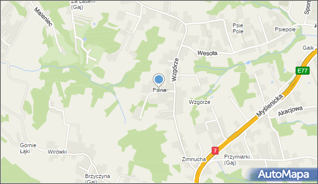 Gaj gmina Mogilany, Grzmiąca, mapa Gaj gmina Mogilany