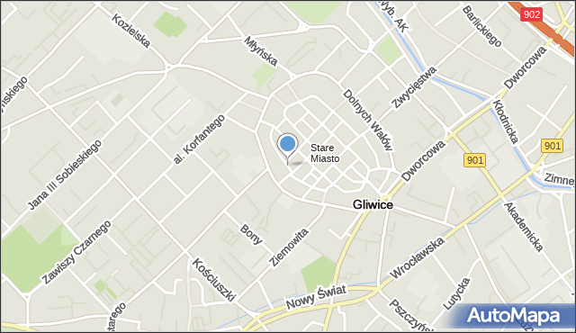 Gliwice, Grodowa, mapa Gliwic