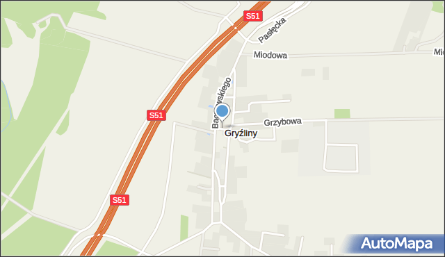 Gryźliny gmina Stawiguda, Gryźliny, mapa Gryźliny gmina Stawiguda