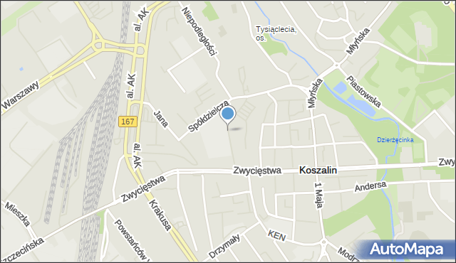 Koszalin, Grunwaldzka, mapa Koszalina