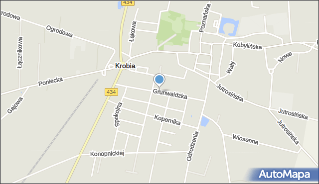 Krobia powiat gostyński, Grunwaldzka, mapa Krobia powiat gostyński