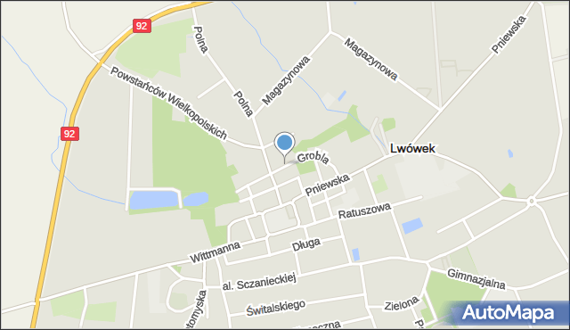 Lwówek powiat nowotomyski, Grobla, mapa Lwówek powiat nowotomyski