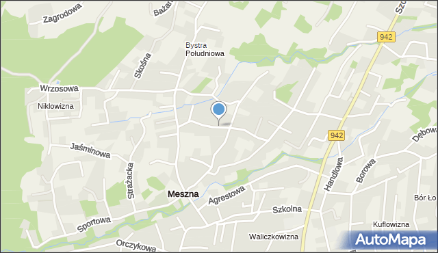 Meszna gmina Wilkowice, Grzybowa, mapa Meszna gmina Wilkowice