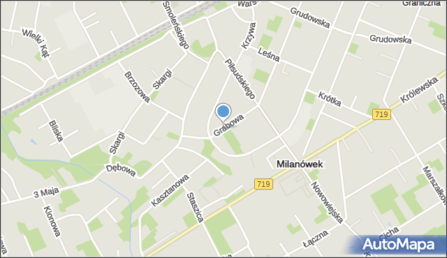 Milanówek, Grabowa, mapa Milanówek