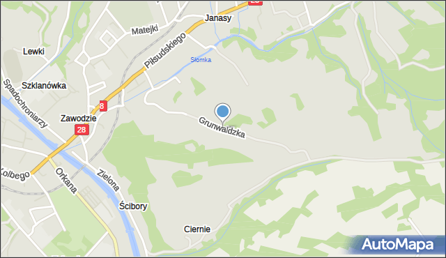 Mszana Dolna, Grunwaldzka, mapa Mszana Dolna