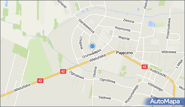 Pajęczno, Grunwaldzka, mapa Pajęczno