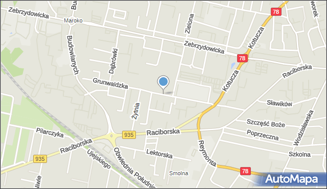 Rybnik, Grunwaldzka, mapa Rybnika