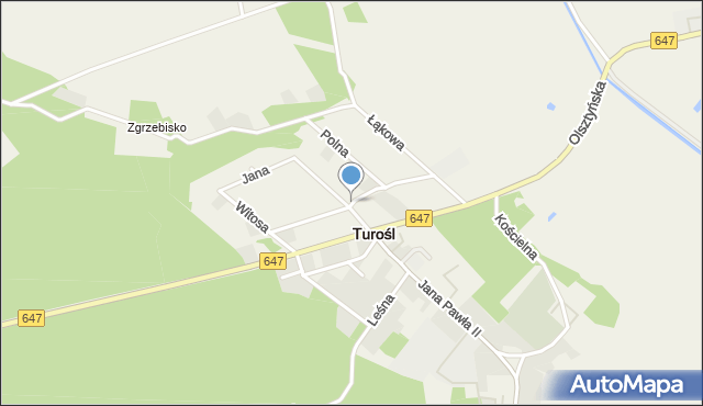 Turośl powiat kolneński, Grunwaldzka, mapa Turośl powiat kolneński