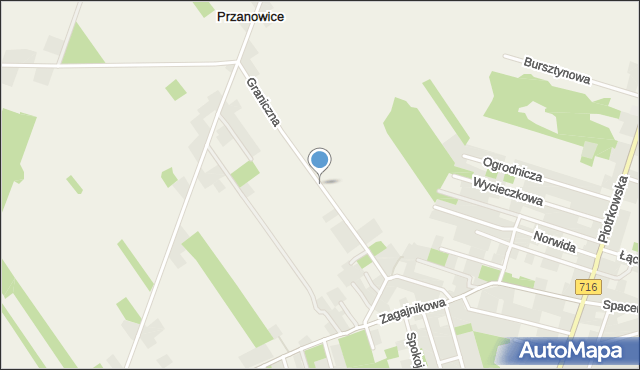 Żakowice gmina Koluszki, Graniczna, mapa Żakowice gmina Koluszki