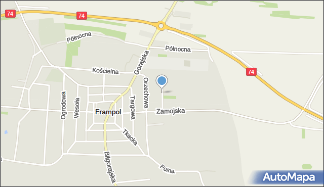 Frampol powiat biłgorajski, Gwarna, mapa Frampol powiat biłgorajski