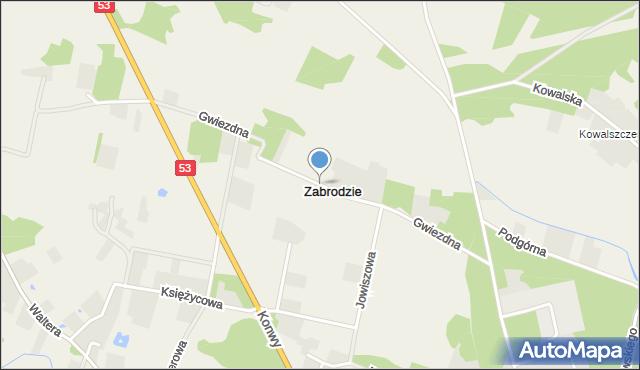 Zabrodzie gmina Olszewo-Borki, Gwiezdna, mapa Zabrodzie gmina Olszewo-Borki