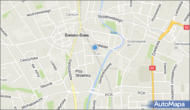 Bielsko-Biała, Inwalidów, mapa Bielsko-Białej