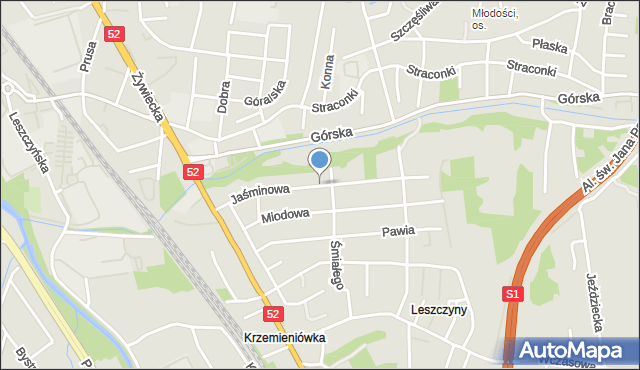 Bielsko-Biała, Jaśminowa, mapa Bielsko-Białej