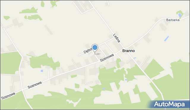 Branno gmina Rzgów, Jagodowa, mapa Branno gmina Rzgów